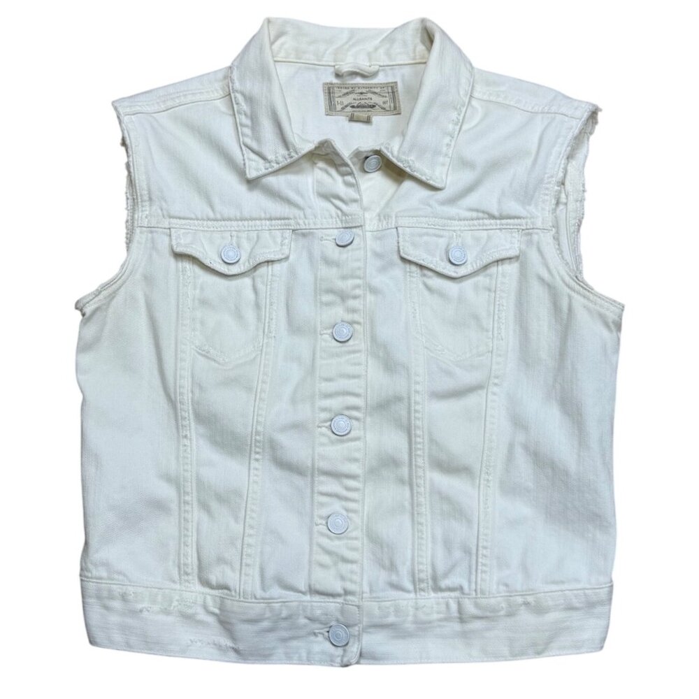 AllSaints White Sleeveless Denim Vest